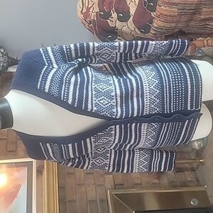 Madewell 100% merino wool blue off white button front cardigan size M ski winter